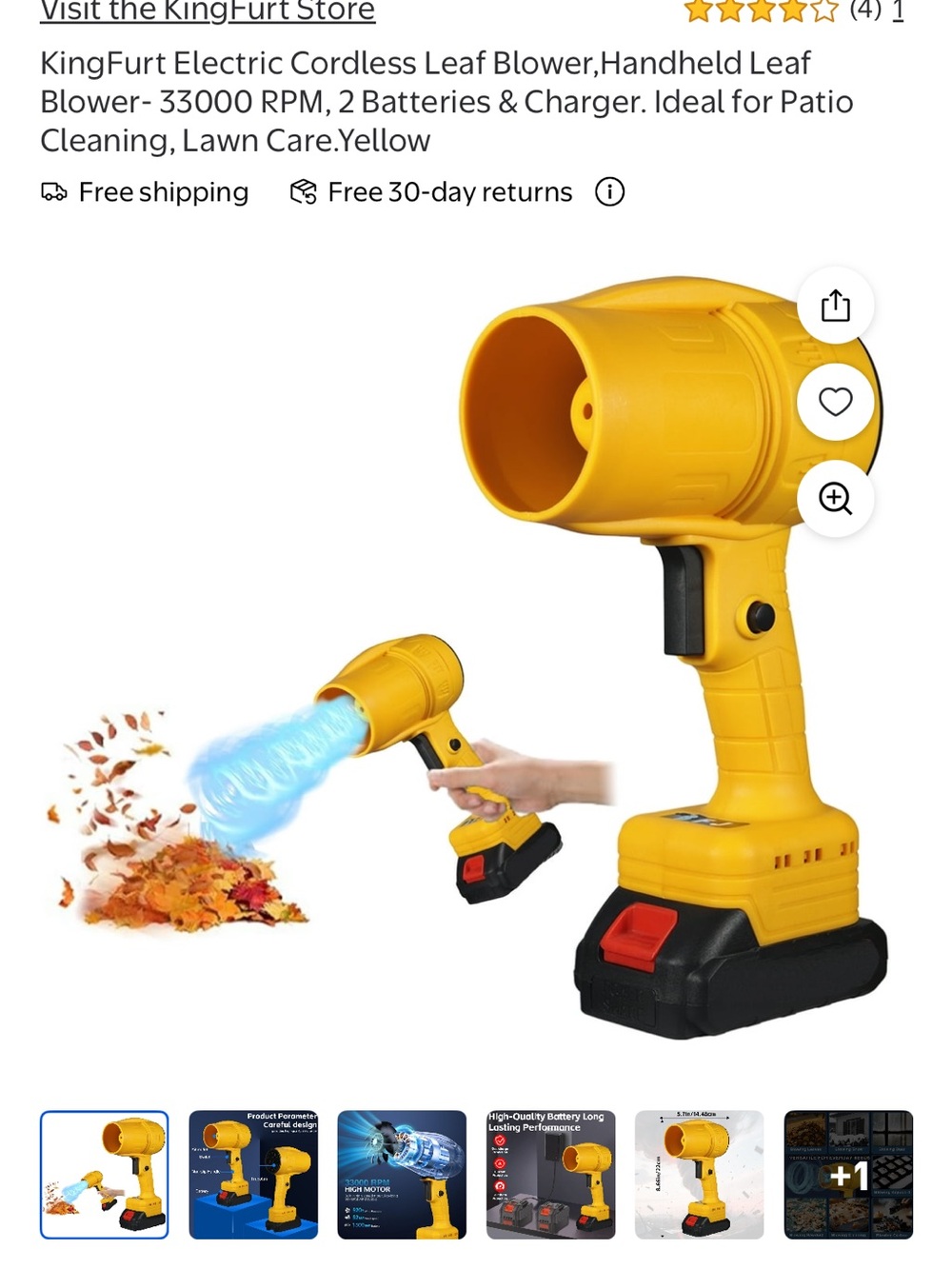 Yellow Rechargeable LED Handheld storm hand leaf blower